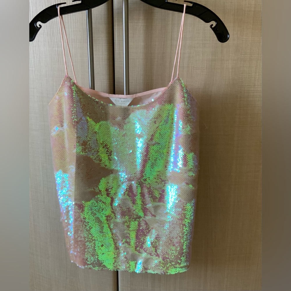 NWT Ted Baker Spaghetti Strap Sequin Embellished Front Cami Top. Sz M